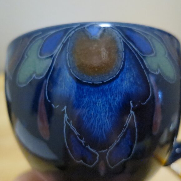 X3 Denby Baroque England Footed Tea Coffee Cups & Saucers Cobalt Blue Flower - Picture 5 of 9